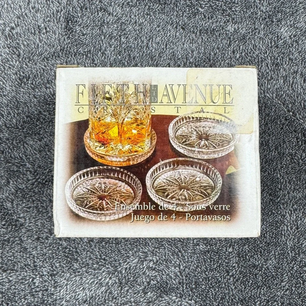 Fifth‎ Avenue Crystal Portico Lead Crystal Coasters Set of 4 Clear Starburst USA